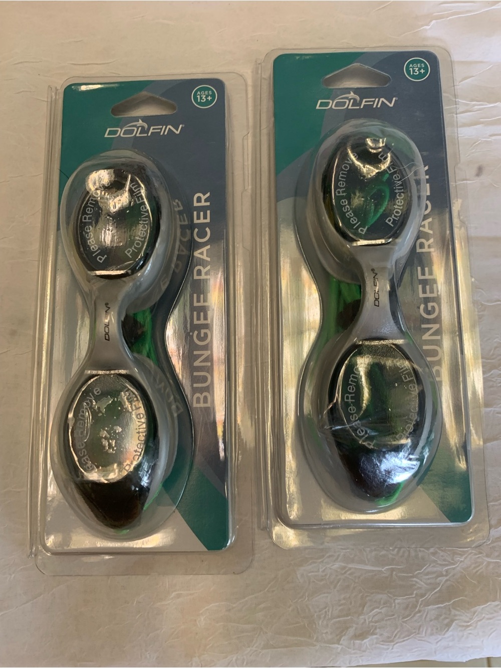 Dolfin Bungee Racer Swim Goggles in Green and Black  set of 2